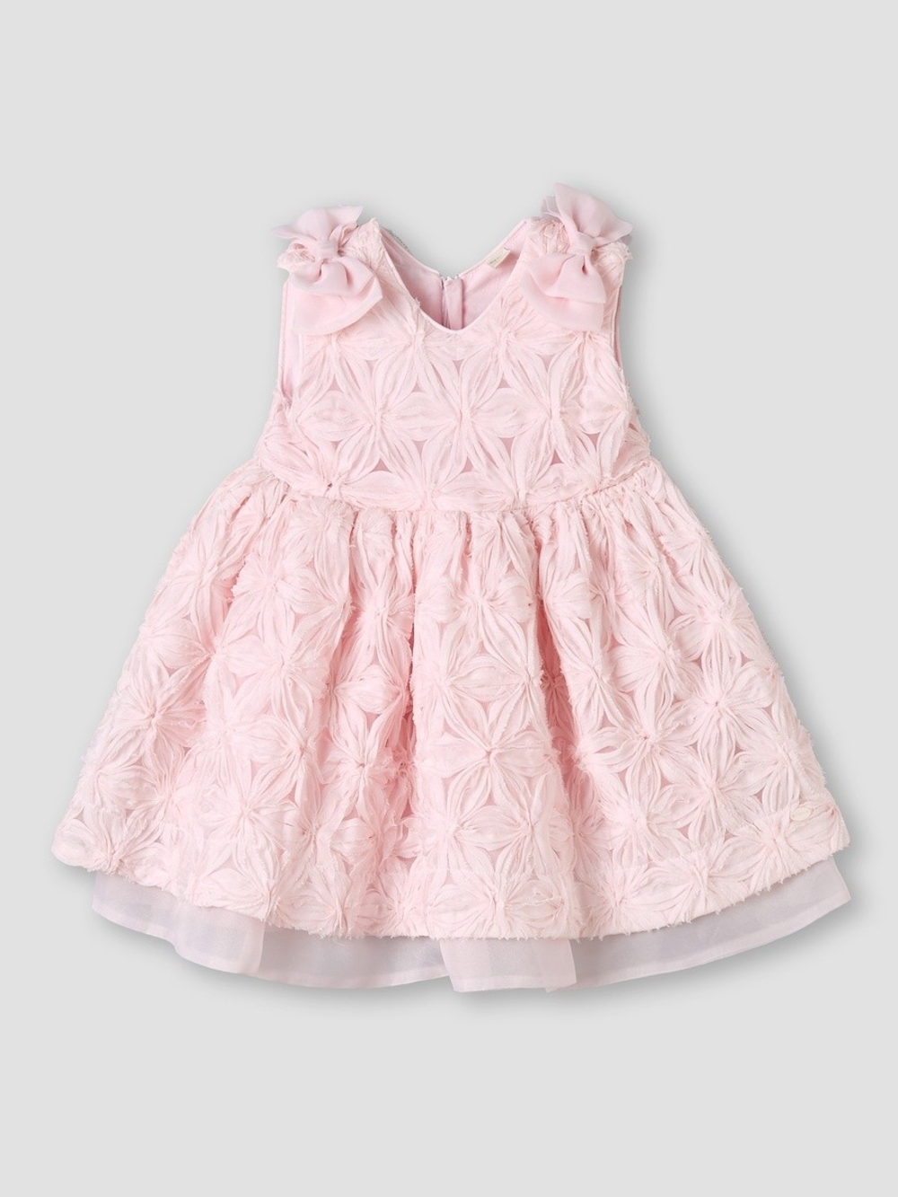Giggles Light Pink Textured Dress with Shoulder Bows - Size 6-9 Months